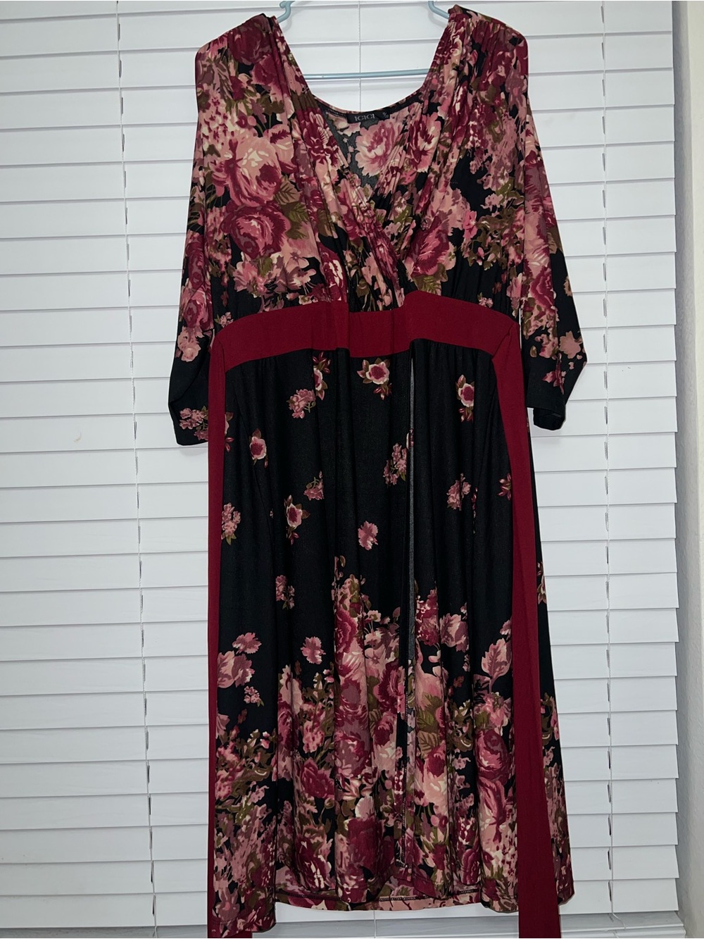 Igigi Black Dress with Burgundy & Pink Floral Print